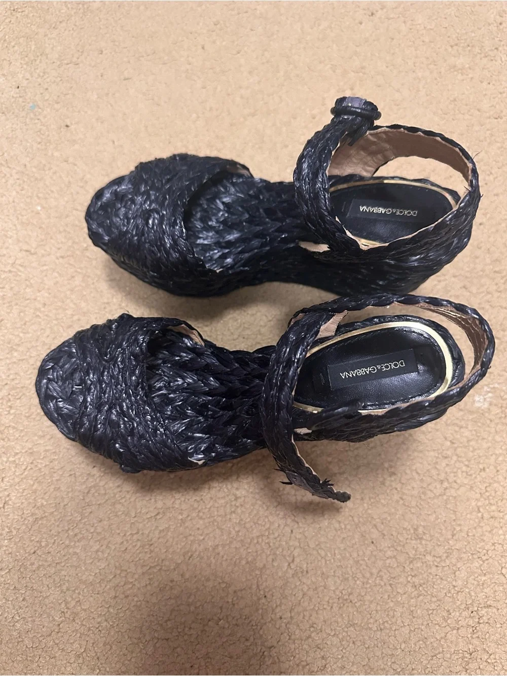 Dolce & Gabbana Black Raffia Wedges